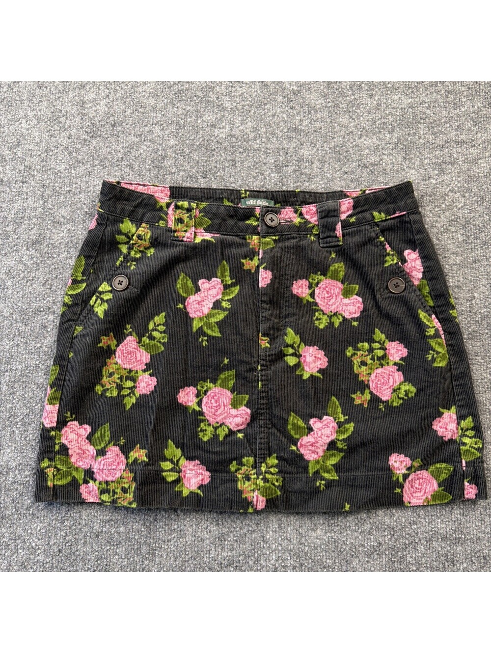 Wild Fable Skirt Womens Size 6 Mini A-Line Pink Black Floral  Corduroy Pockets